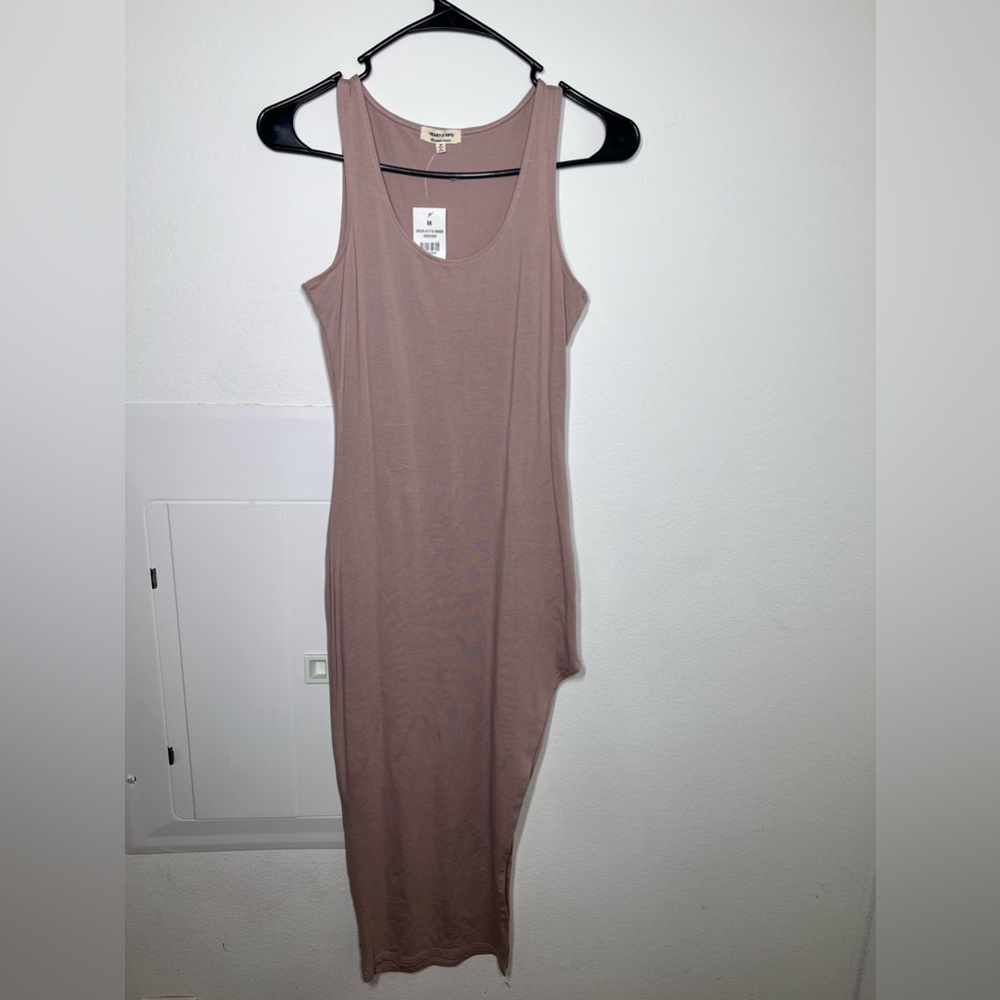 tan dress with a slit